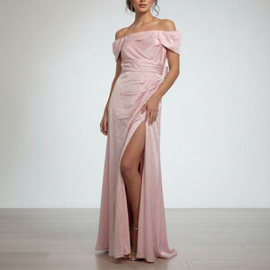 NWT Women's Wear Your Love Pastel Pink Off-Shoulder Formal Gown Maxi Dress M